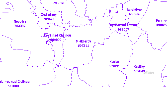 Katastrální mapa Mlékosrby - přehledová mapa katastrálního území