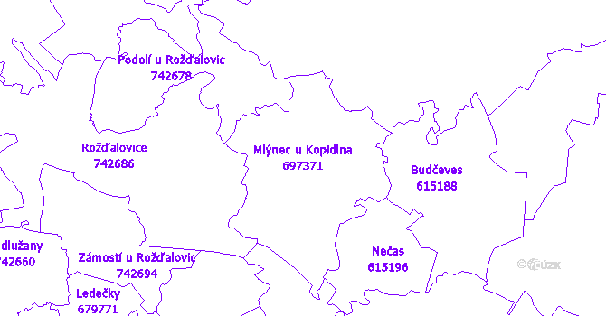 Katastrální mapa Mlýnec u Kopidlna - přehledová mapa katastrálního území