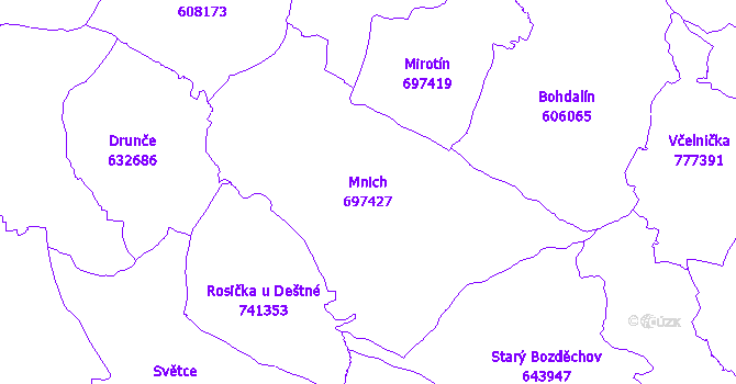 Katastrální mapa Mnich - přehledová mapa katastrálního území