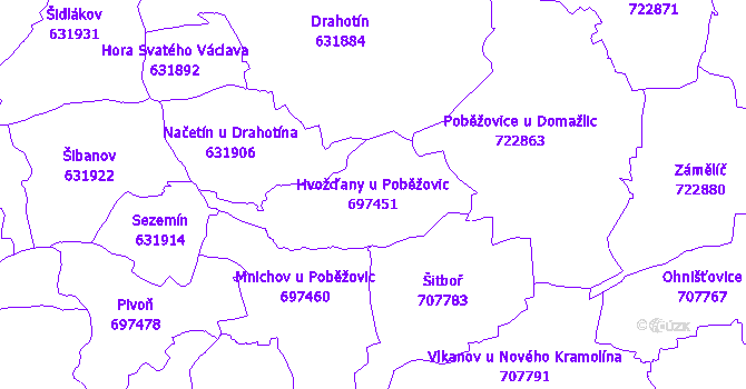 Katastrální mapa Hvožďany u Poběžovic - přehledová mapa katastrálního území