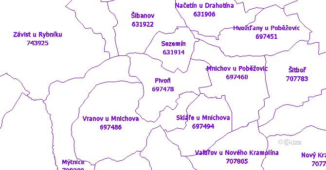 Katastrální mapa Pivoň - přehledová mapa katastrálního území
