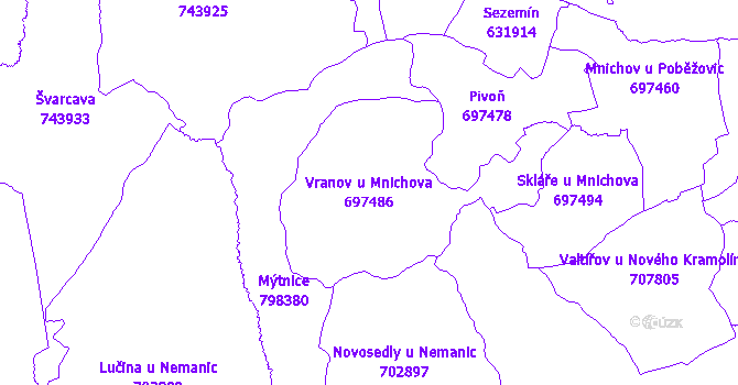 Katastrální mapa Vranov u Mnichova - přehledová mapa katastrálního území