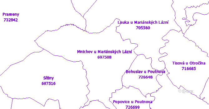 Katastrální mapa Mnichov u Mariánských Lázní - přehledová mapa katastrálního území