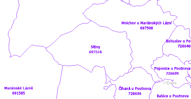 Katastrální mapa Sítiny - přehledová mapa katastrálního území