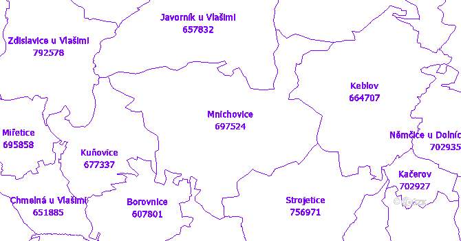 Katastrální mapa Mnichovice - přehledová mapa katastrálního území