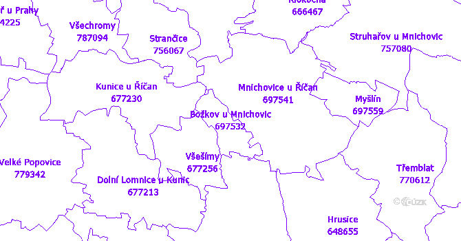 Katastrální mapa Božkov u Mnichovic - přehledová mapa katastrálního území