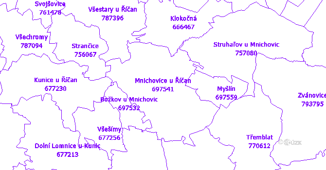 Katastrální mapa Mnichovice u Říčan - přehledová mapa katastrálního území
