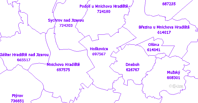 Katastrální mapa Hoškovice - přehledová mapa katastrálního území