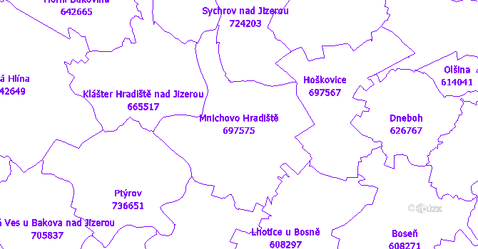 Katastrální mapa Mnichovo Hradiště - přehledová mapa katastrálního území