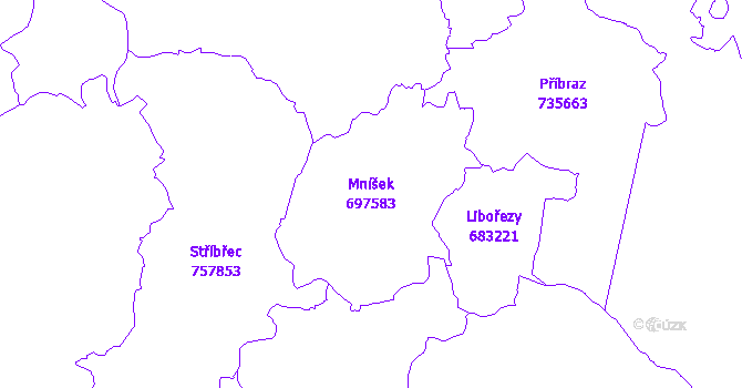 Katastrální mapa Mníšek - přehledová mapa katastrálního území