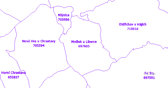 Katastrální mapa Mníšek u Liberce