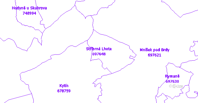 Katastrální mapa Stříbrná Lhota - přehledová mapa katastrálního území