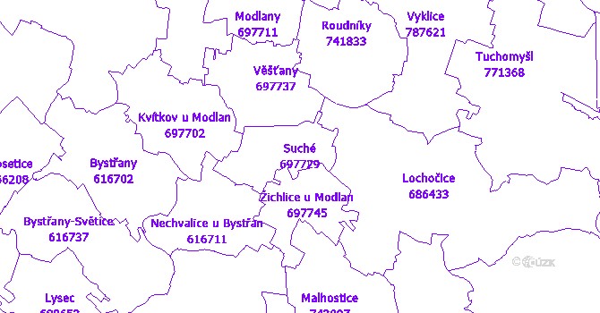 Katastrální mapa Suché - přehledová mapa katastrálního území