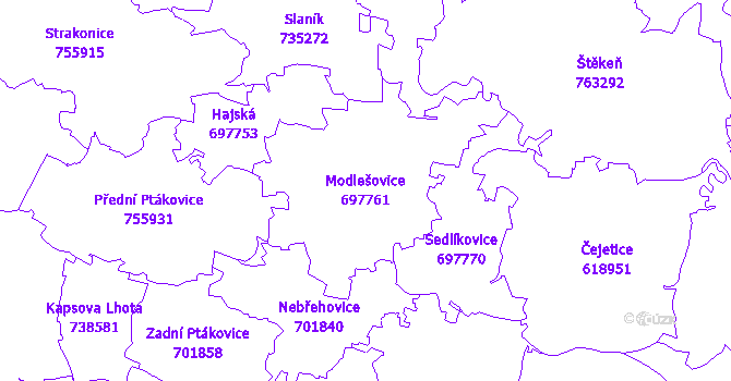 Katastrální mapa Modlešovice - přehledová mapa katastrálního území