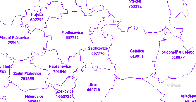 Katastrální mapa Sedlíkovice - přehledová mapa katastrálního území