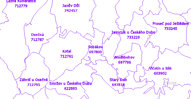 Katastrální mapa Sobákov - přehledová mapa katastrálního území