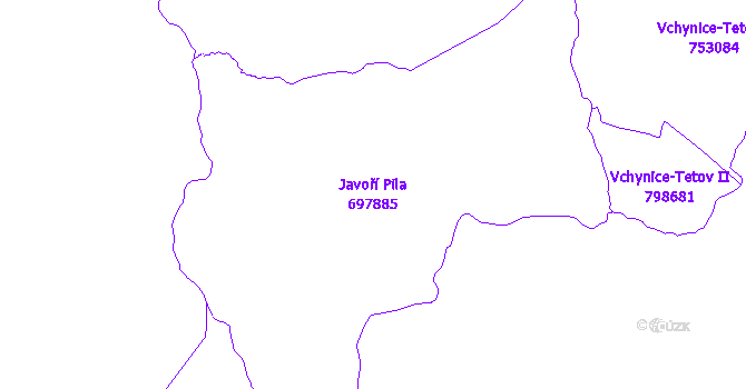 Katastrální mapa Javoří Pila - přehledová mapa katastrálního území