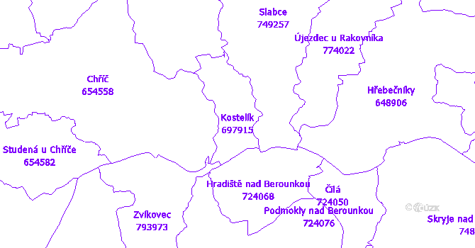 Katastrální mapa Kostelík - přehledová mapa katastrálního území