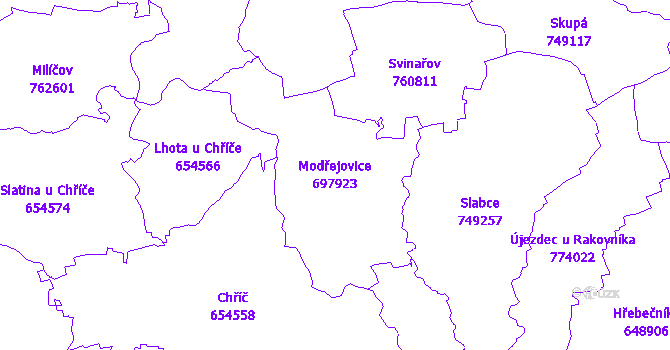 Katastrální mapa Modřejovice