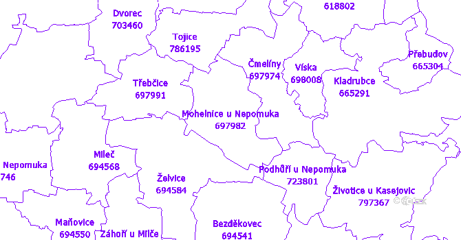 Katastrální mapa Mohelnice u Nepomuka - přehledová mapa katastrálního území
