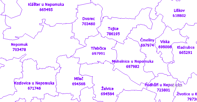 Katastrální mapa Třebčice - přehledová mapa katastrálního území