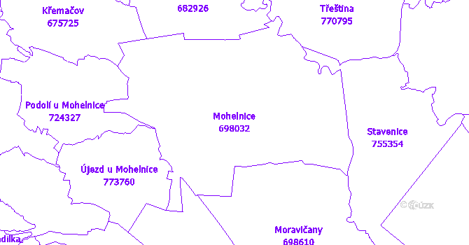 Katastrální mapa Mohelnice - přehledová mapa katastrálního území