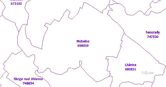 Katastrální mapa Mohelno - přehledová mapa katastrálního území