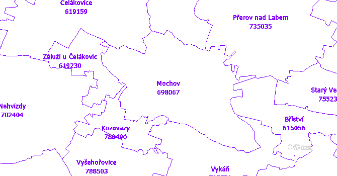 Katastrální mapa Mochov - přehledová mapa katastrálního území