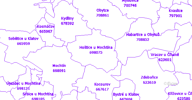 Katastrální mapa Hoštice u Mochtína - přehledová mapa katastrálního území