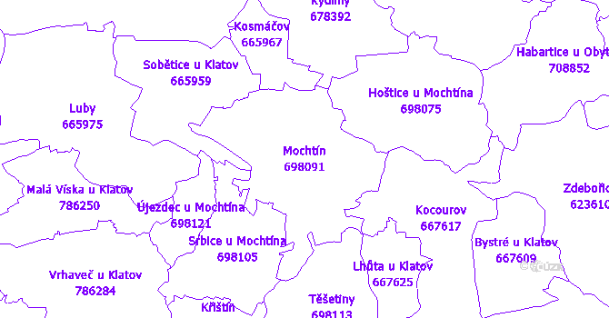 Katastrální mapa Mochtín - přehledová mapa katastrálního území