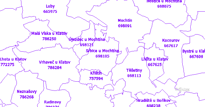 Katastrální mapa Srbice u Mochtína - přehledová mapa katastrálního území