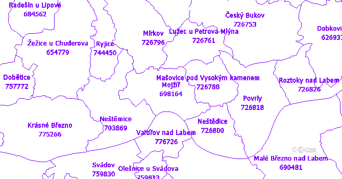 Katastrální mapa Mojžíř - přehledová mapa katastrálního území