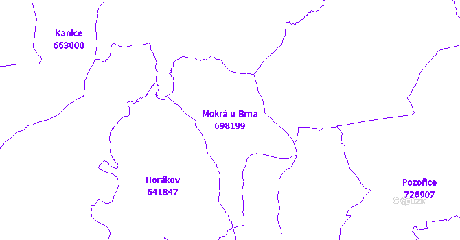 Katastrální mapa Mokrá u Brna - přehledová mapa katastrálního území