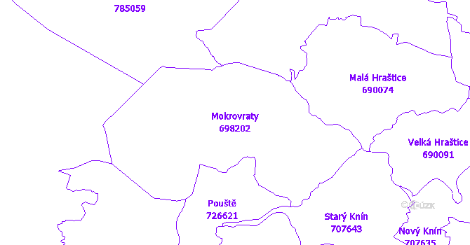 Katastrální mapa Mokrovraty - přehledová mapa katastrálního území
