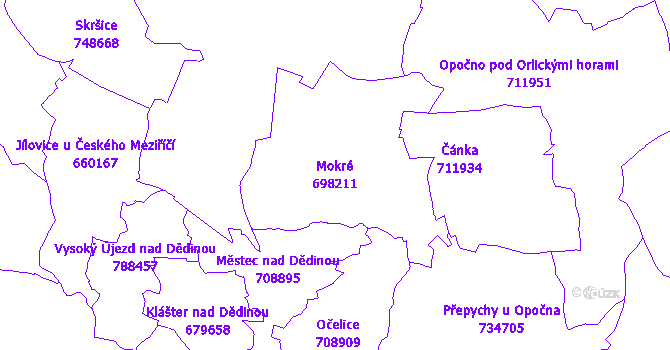Katastrální mapa Mokré - přehledová mapa katastrálního území