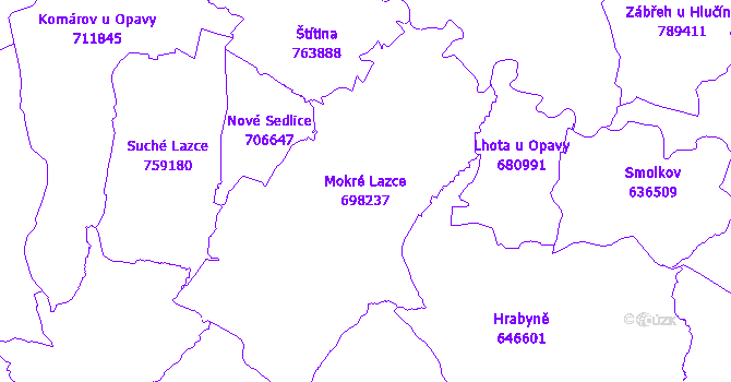Katastrální mapa Mokré Lazce - přehledová mapa katastrálního území