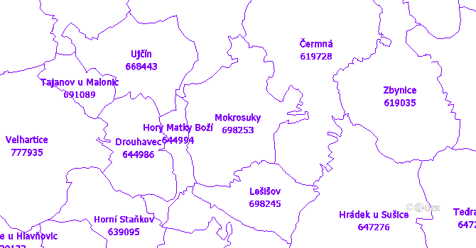 Katastrální mapa Mokrosuky - přehledová mapa katastrálního území