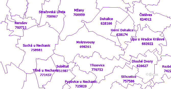 Katastrální mapa Mokrovousy - přehledová mapa katastrálního území