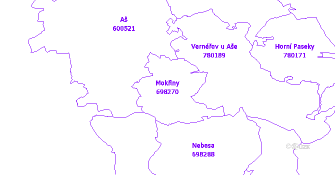 Katastrální mapa Mokřiny - přehledová mapa katastrálního území