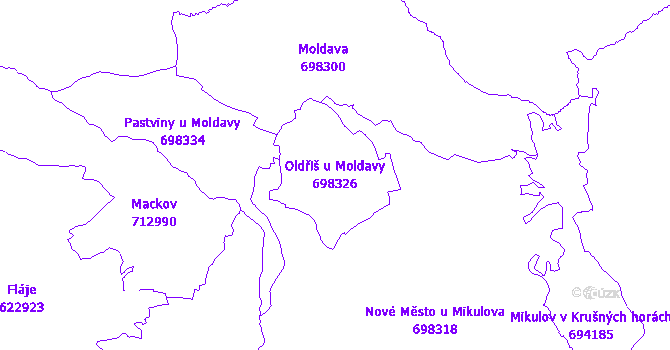 Katastrální mapa Oldřiš u Moldavy - přehledová mapa katastrálního území