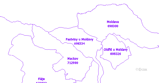 Katastrální mapa Pastviny u Moldavy - přehledová mapa katastrálního území