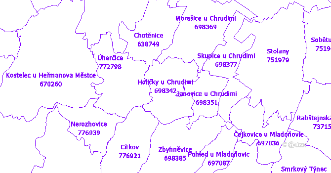 Katastrální mapa Holičky u Chrudimi - přehledová mapa katastrálního území