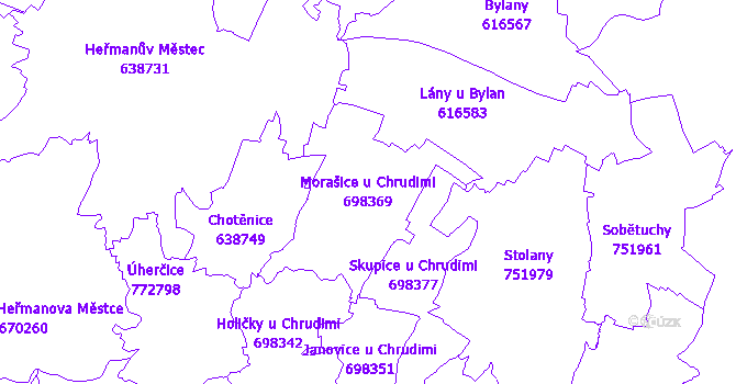 Katastrální mapa Morašice u Chrudimi - přehledová mapa katastrálního území