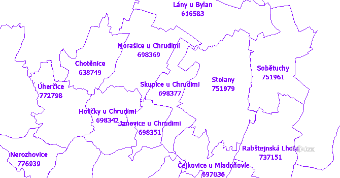 Katastrální mapa Skupice u Chrudimi - přehledová mapa katastrálního území