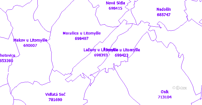 Katastrální mapa Lažany u Litomyšle - přehledová mapa katastrálního území