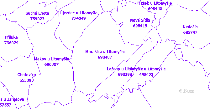 Katastrální mapa Morašice u Litomyšle - přehledová mapa katastrálního území