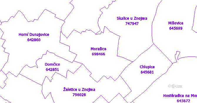 Katastrální mapa Morašice - přehledová mapa katastrálního území