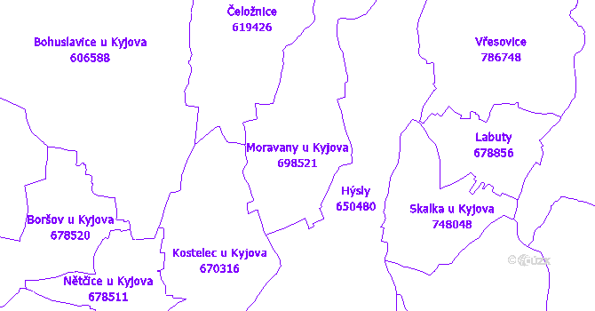 Katastrální mapa Moravany u Kyjova - přehledová mapa katastrálního území