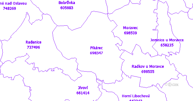 Katastrální mapa Pikárec - přehledová mapa katastrálního území