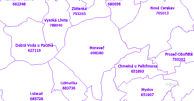 Katastrální mapa Moraveč